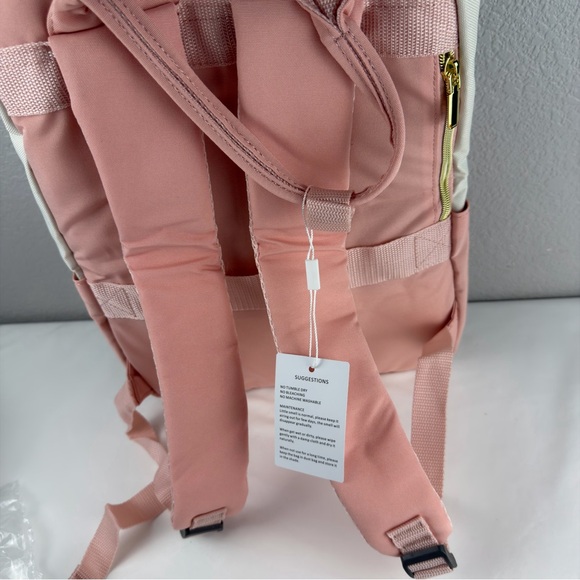 NWT Pink and Cream Backpack School Travel with USB Port - Picture 13 of 15